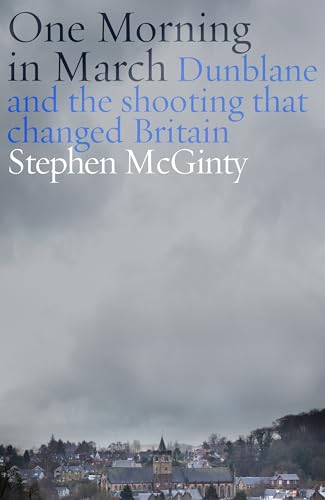 Book cover: “One Morning in March” with a cloudy, townscape background.