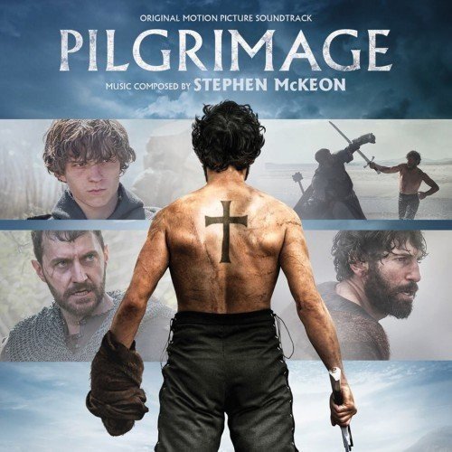 "Album cover for 'Pilgrimage' soundtrack, featuring a man with a cross on his back."