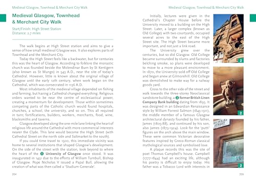 A guidebook page about a medieval Glasgow walking tour with text and three photos.