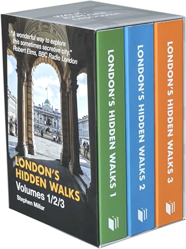 A box set of three London's Hidden Walks books with green, blue, and orange spines.