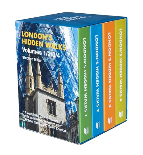 Four paperback books titled "London's Hidden Walks" stacked together.