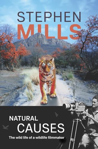 Book cover: tiger walking towards camera, filmmaker operating equipment.