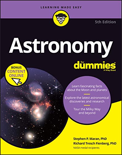 Book cover for Astronomy For Dummies 5th Edition featuring a space image and text.