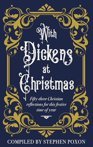 Book cover: "With Dickens at Christmas" in ornate gold frame, dark background.