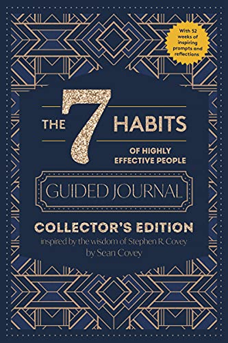 The 7 Habits of Highly Effective People Guided Journal cover with gold art deco design.