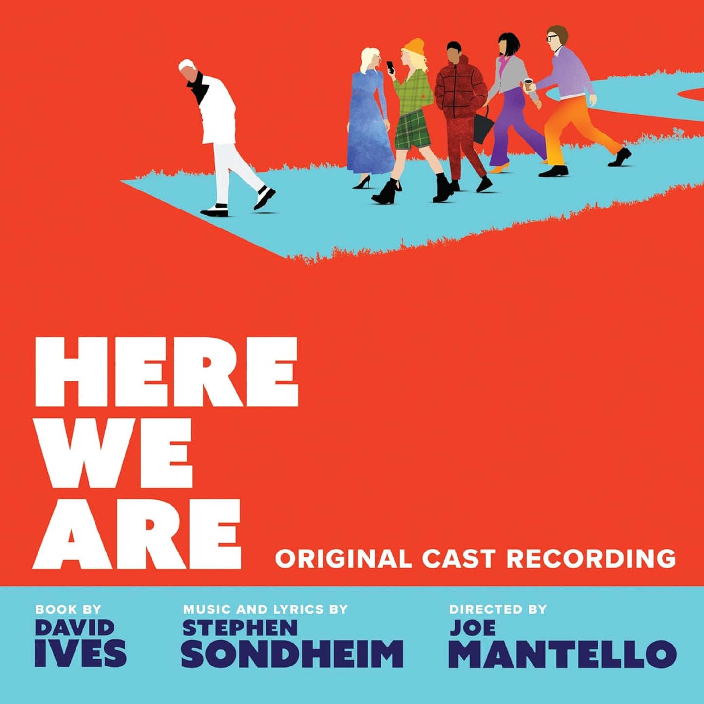 Album cover for "Here We Are" by Stephen Sondheim, featuring silhouetted figures.