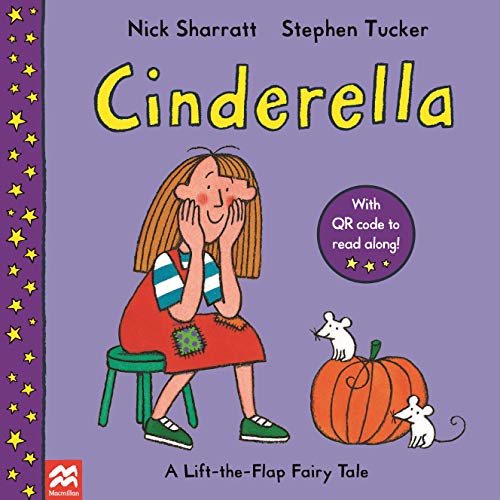 Cinderella" book cover with illustrated girl, mice, and a pumpkin.