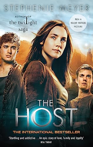 Book cover of The Host by Stephenie Meyer featuring three young adults.