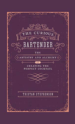 Dark purple book cover with ornate gold frame and title “The Curious Bartender.”