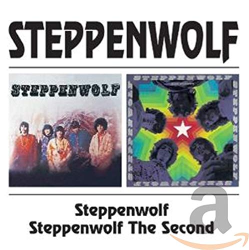 CD album cover for Steppenwolf featuring band portraits and colorful art.