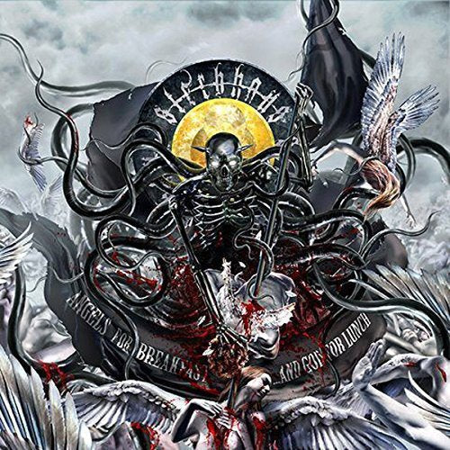 Dark album cover featuring a skeletal figure with wings and religious imagery.