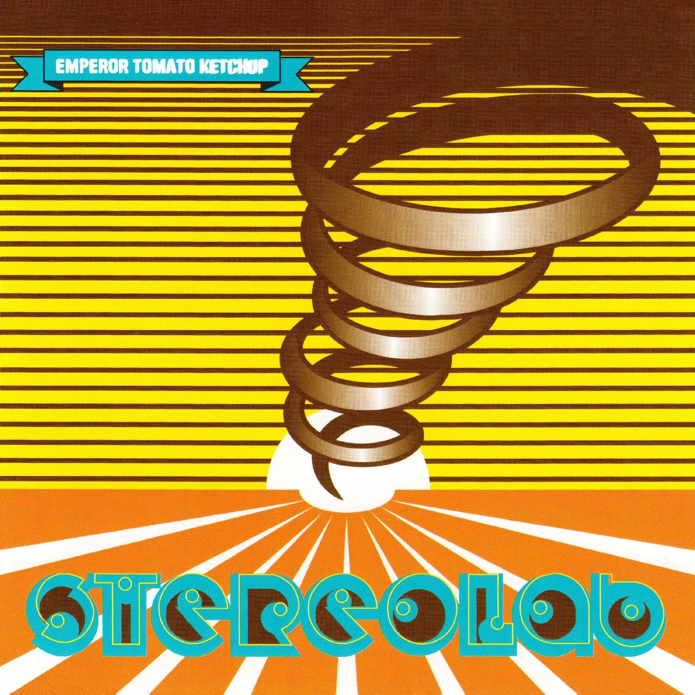 Stereolab’s “Emperor Tomato Ketchup” vinyl album cover, yellow and blue design.