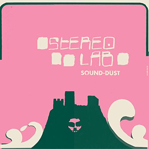 Pink album cover for Stereolab’s “Sound-Dust” with abstract shapes.