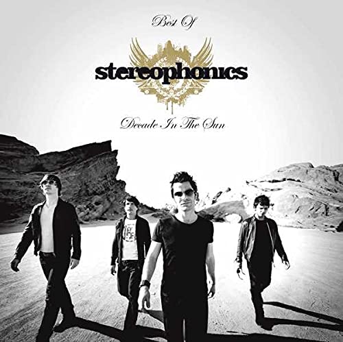 Stereophonics band members walking in a desert landscape on the Decade in the Sun cover.