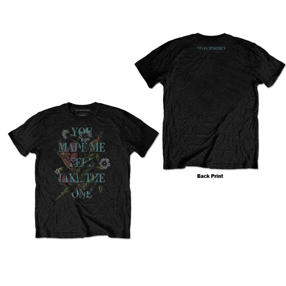 Black t-shirt with floral graphic and “You Made Me” text.