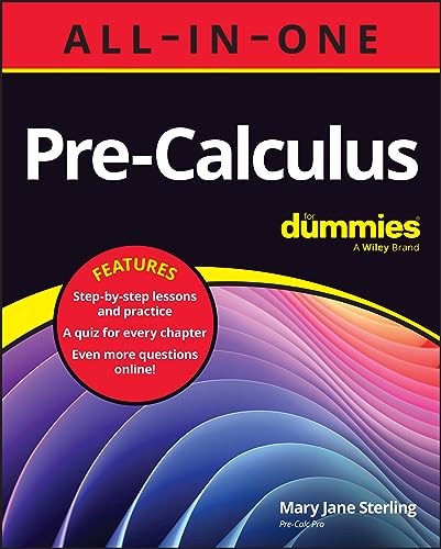 Cover of “Pre-Calculus For Dummies” book with red and purple abstract design.