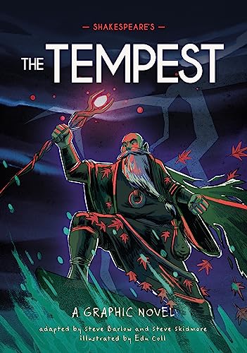 Cover of “The Tempest” graphic novel featuring Prospero with a staff.