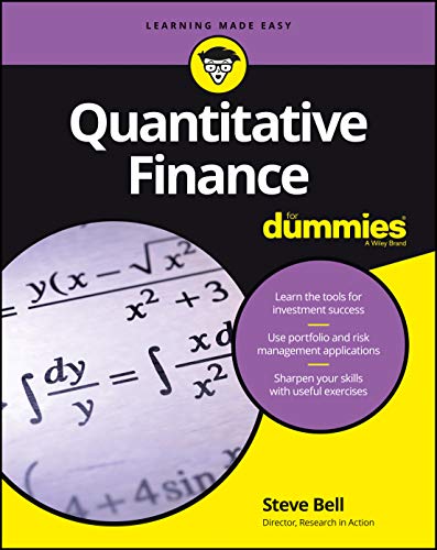 Book cover: "Quantitative Finance For Dummies" with equations and yellow accents.