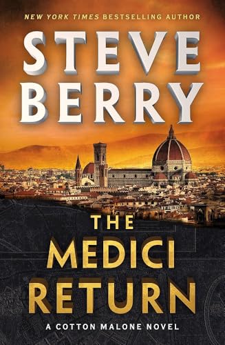 Book cover for “The Medici Return” with Florence cityscape backdrop.