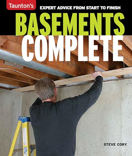 Book cover: "Basements Complete" showing a man working on a ceiling.