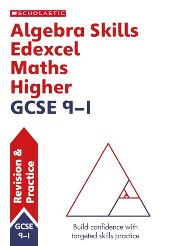 Red and blue cover of “Algebra Skills” GCSE maths revision guide.