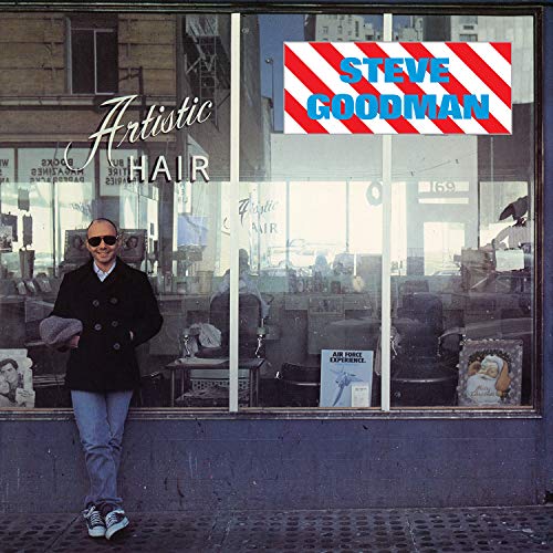 "Album cover featuring a man standing outside a hair salon with 'Steve Goodman' text."
