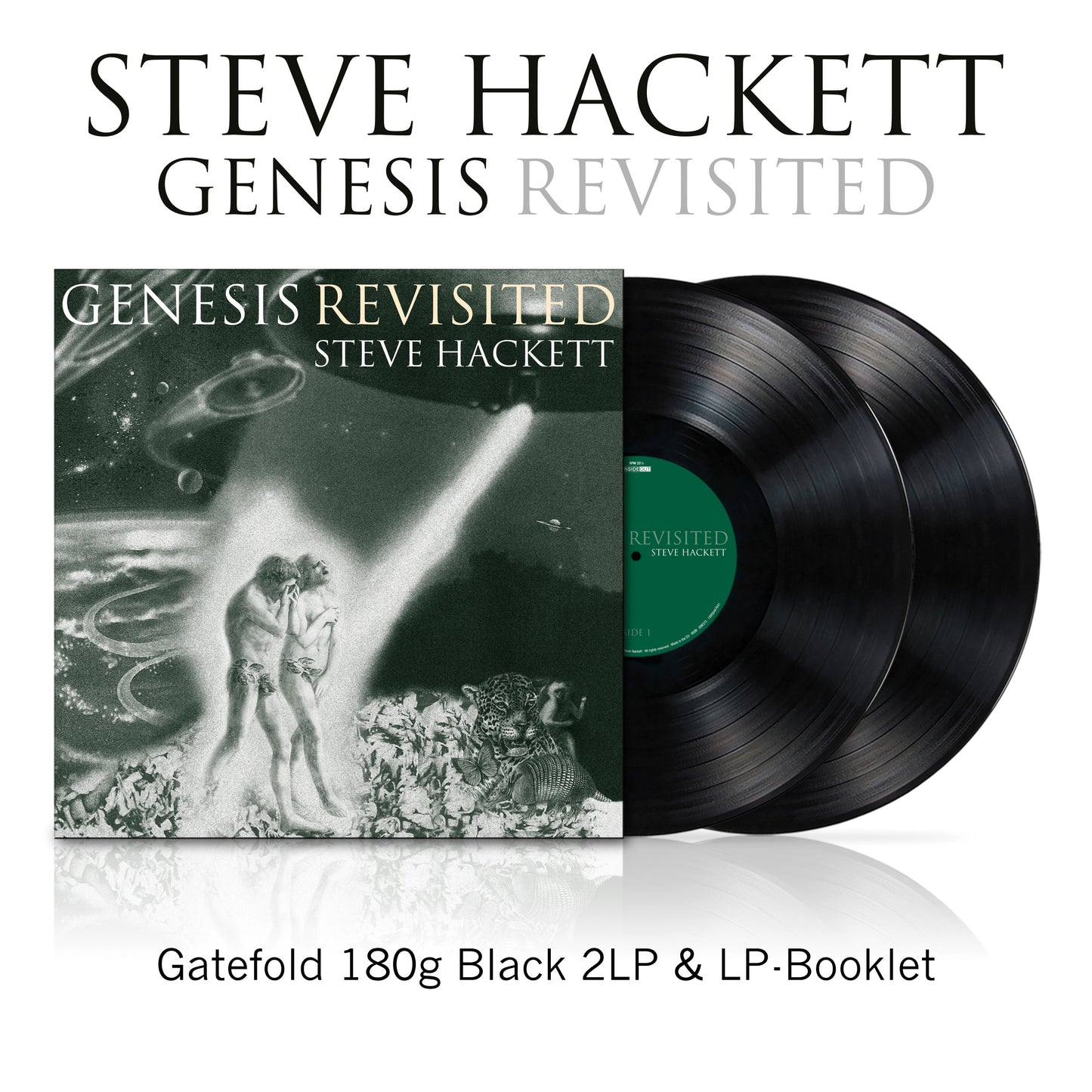 Steve Hackett’s “Genesis Revisited” vinyl record with surreal album art.