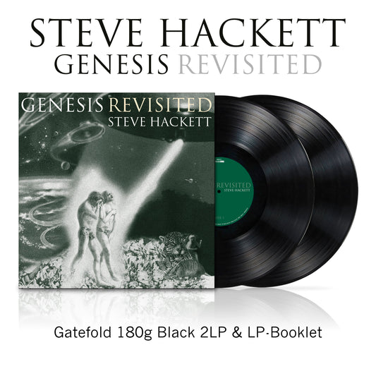 Steve Hackett’s “Genesis Revisited” vinyl record with surreal album art.