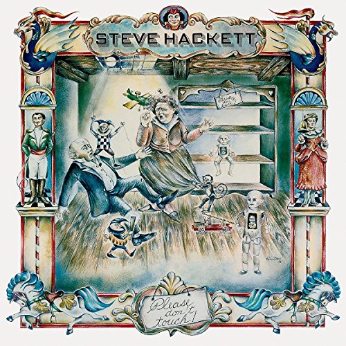 Surreal illustration of people and toys in a frame for Steve Hackett Please Don't Touch.