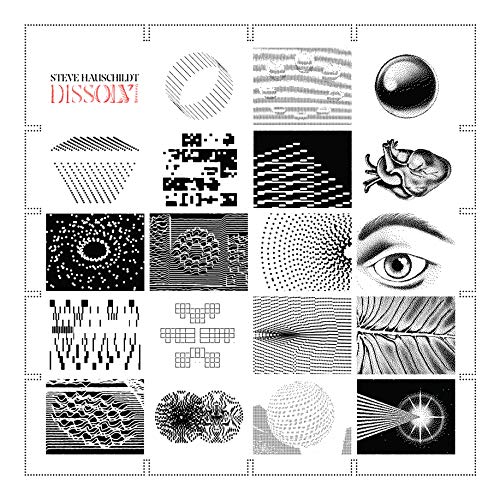 Black and white album cover with abstract geometric and anatomical illustrations.