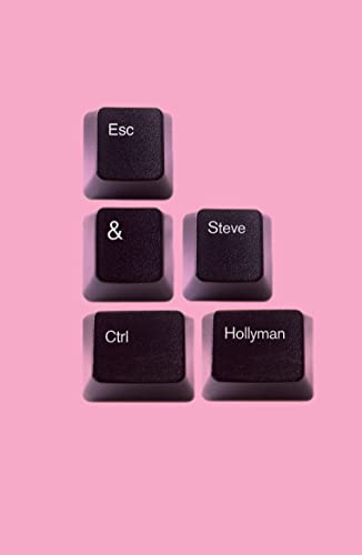 Five black computer keys with white text arranged on a pink background.