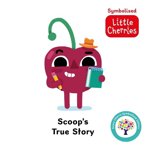 Cartoon cherry character holding a notebook and pencil, book cover illustration.