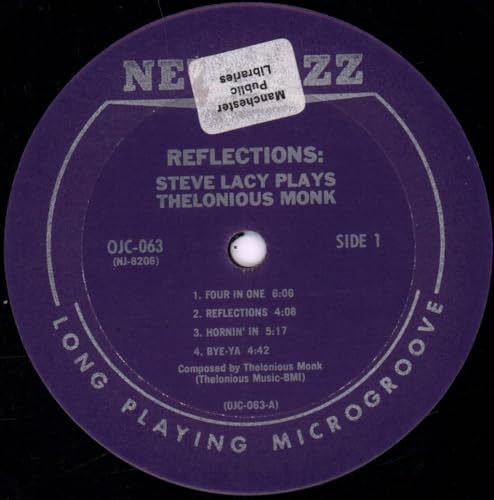 Purple vinyl record label with "Steve Lacy Plays Thelonious Monk" text.