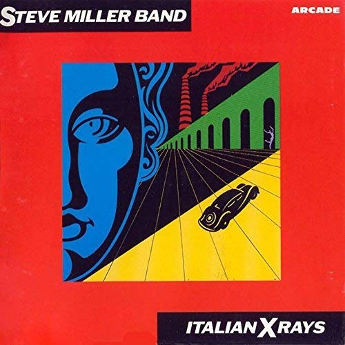 CD cover: abstract face, road, car, and factory scene in bold colors.