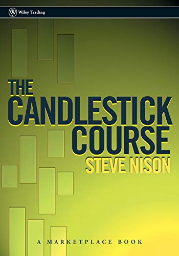 Book cover for "The Candlestick Course" by Steve Nison, green gradient background.