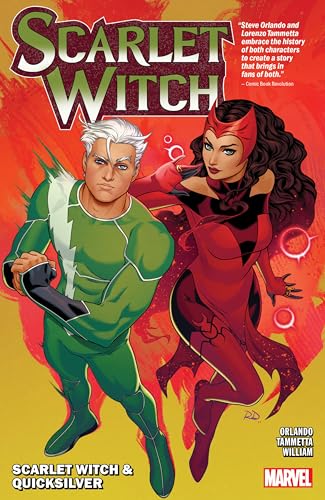 Scarlet Witch and Quicksilver comic book cover with red and green figures.