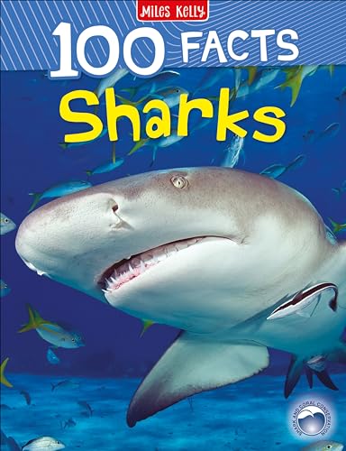 Book cover featuring a great white shark and the title "100 Facts Sharks".