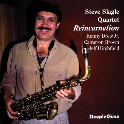 Steve Slagle holds a saxophone on the album cover "Reincarnation.