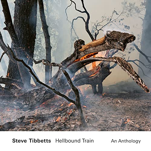 Burning forest scene, album cover for Steve Tibbetts’ “Hellbound Train.”