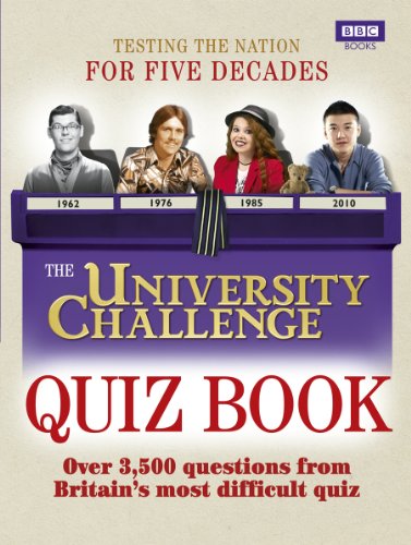 Cover of "The University Challenge Quiz Book" with portraits and quiz title.