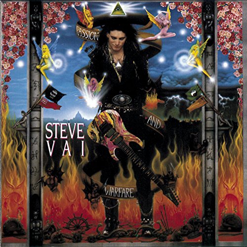 Steve Vai album cover: surreal fantasy art with guitarist and fairies.