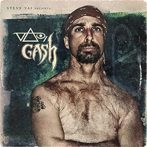 Steve Vai album cover: shirtless musician with bandana and intense gaze.