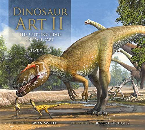 Book cover featuring detailed illustrations of dinosaurs in a prehistoric landscape.