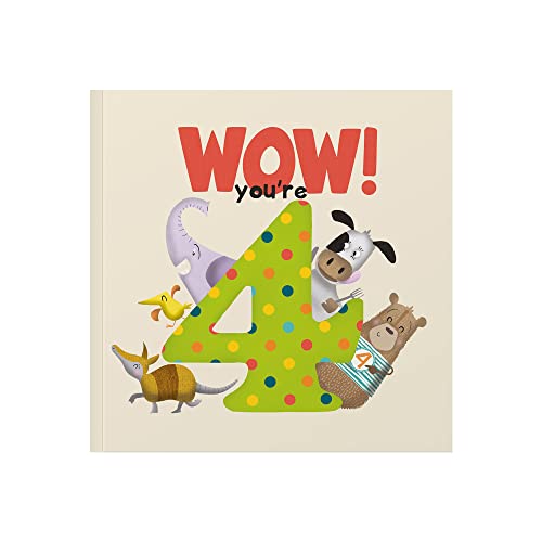 Birthday gift book cover with large number "4" and animal illustrations.