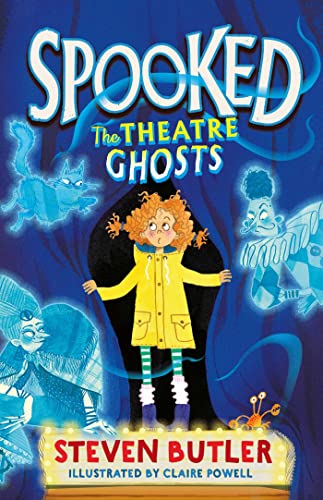 Book cover: girl in yellow raincoat surrounded by cartoon ghosts.