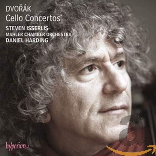 CD cover showing a close-up of a man with curly hair, text about Dvořák concertos.