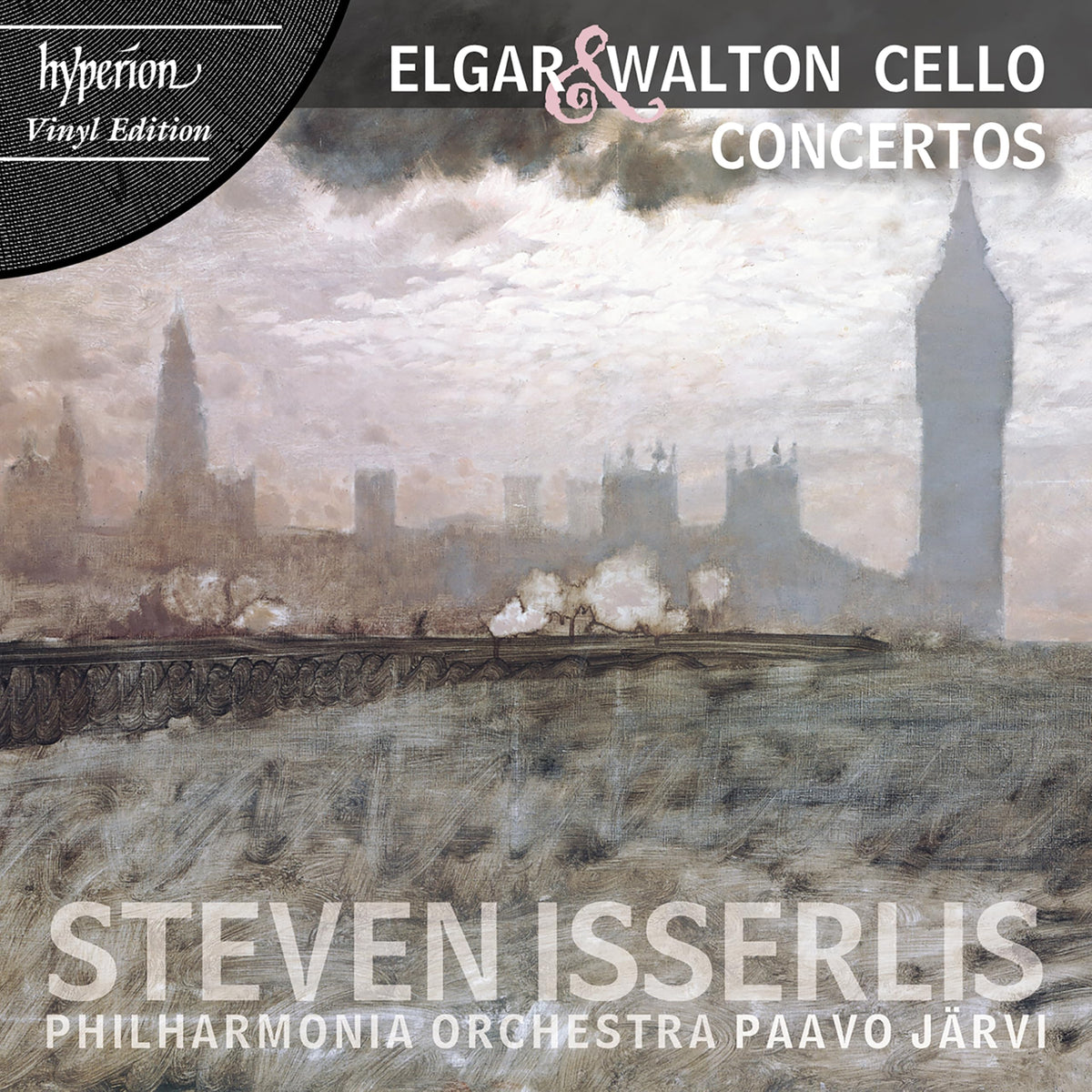 Album cover for Elgar & Walton cello concertos featuring a landscape painting.