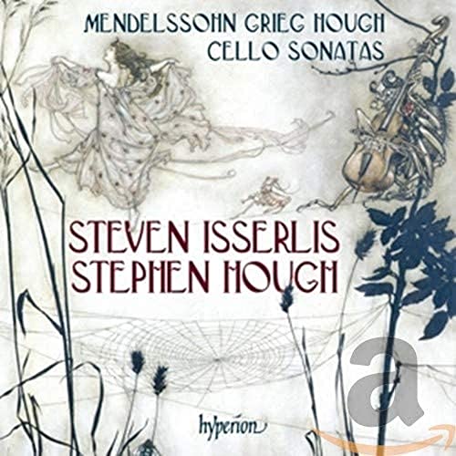 CD cover with sketched figures, a cello, and text: Isserlis, Hough, Mendelssohn.