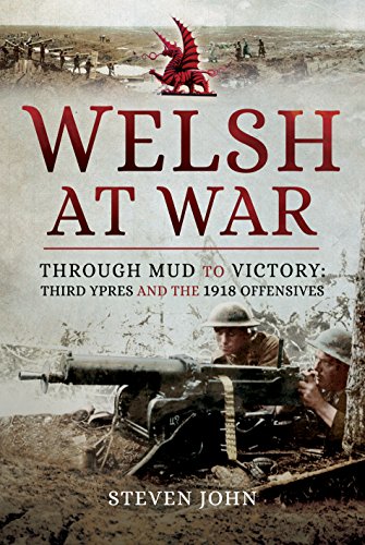 Book cover depicting Welsh soldiers in World War I trenches, with a red dragon.