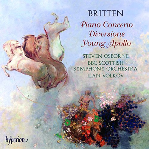 Cover art of "B. Britten - Klavierkonzert/Diversions" with abstract horses and colorful figures.
